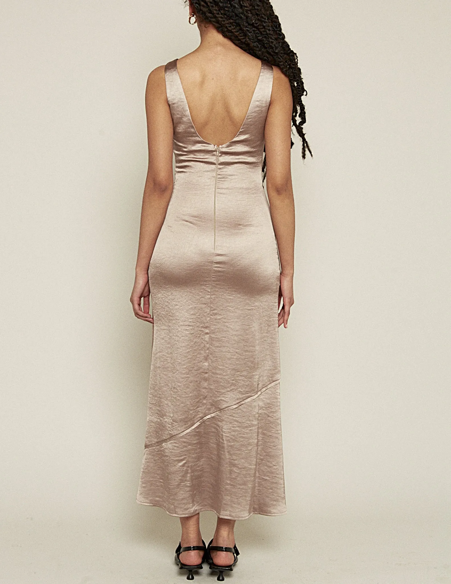 Juliette Champange Satin Maxi Dress