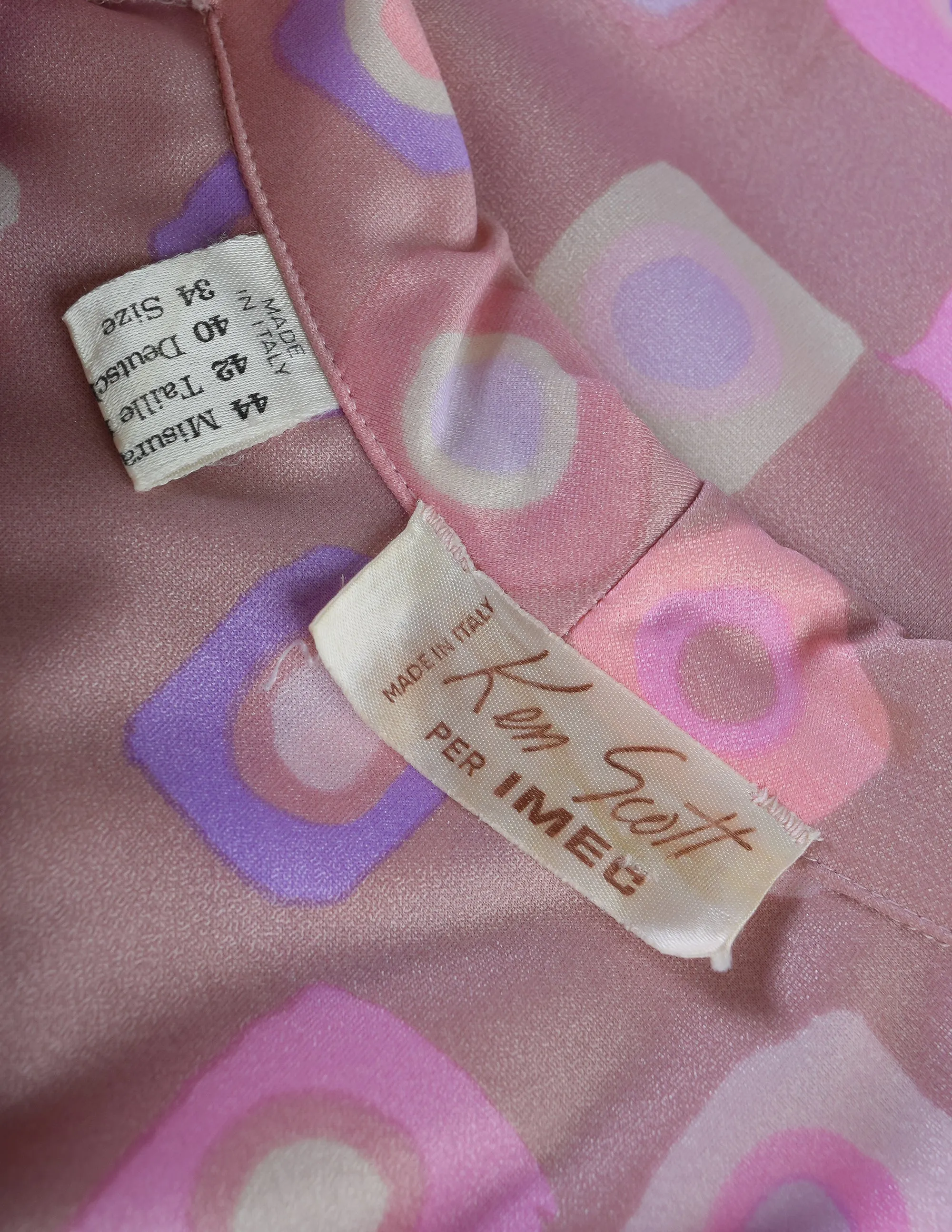 Ken Scott Vintage 1970s Pink Purple Op Art Maxi Shirt Dress