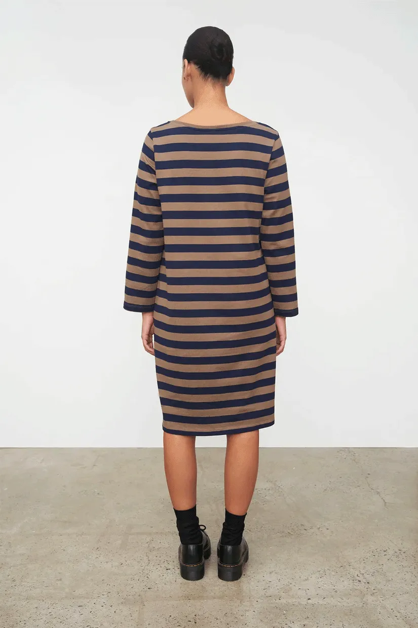 Kowtow Breton Dress - Navy Taupe Stripe