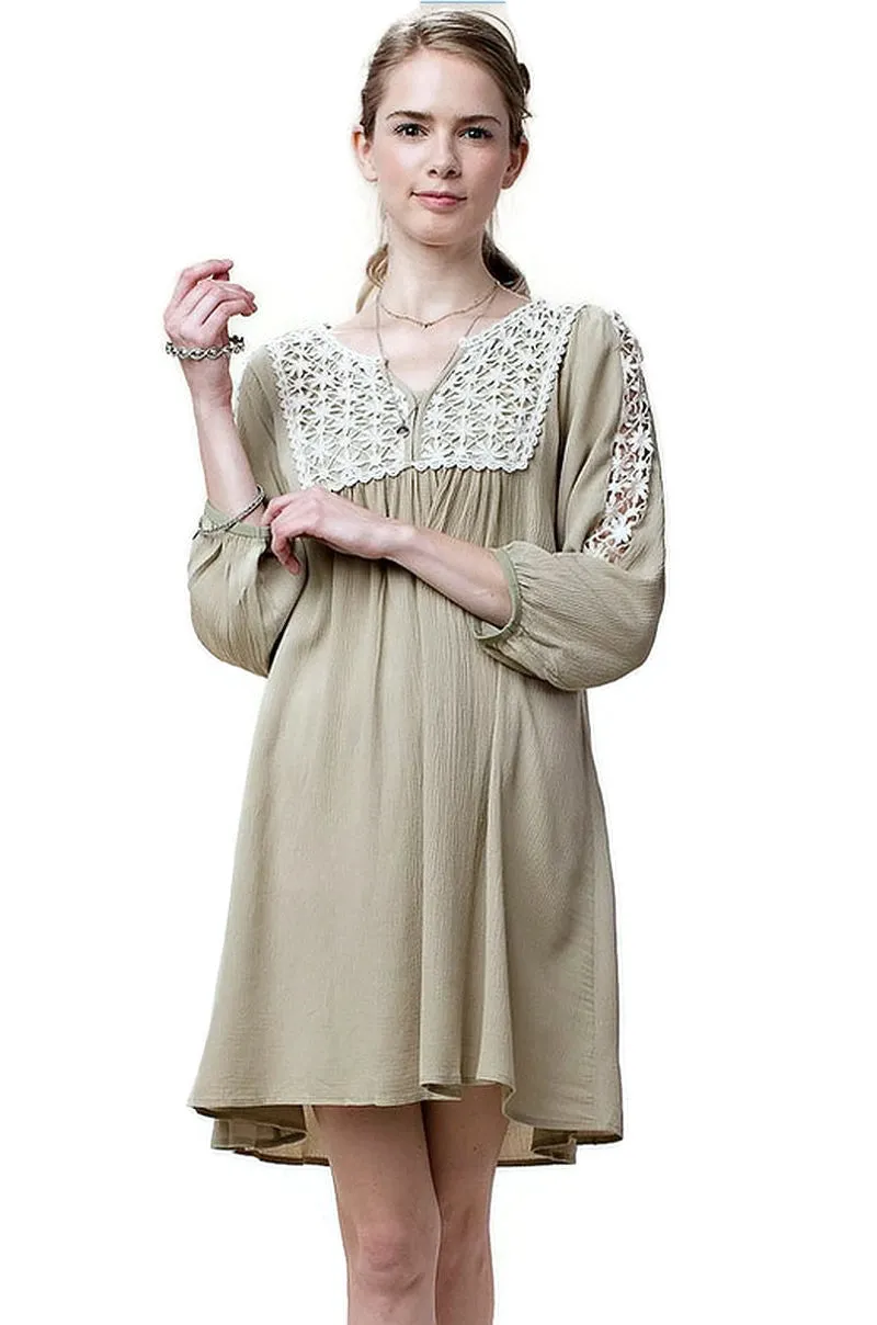 Lace Peasant Dress, Taupe