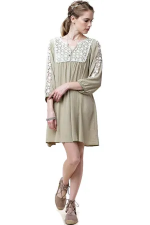 Lace Peasant Dress, Taupe
