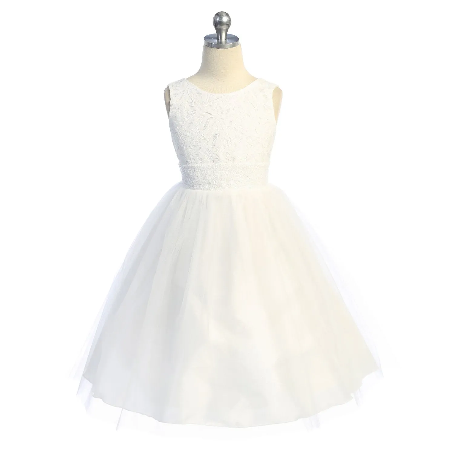 Lace Sequin V Back & Bow Girls Dress with Plus Sizes