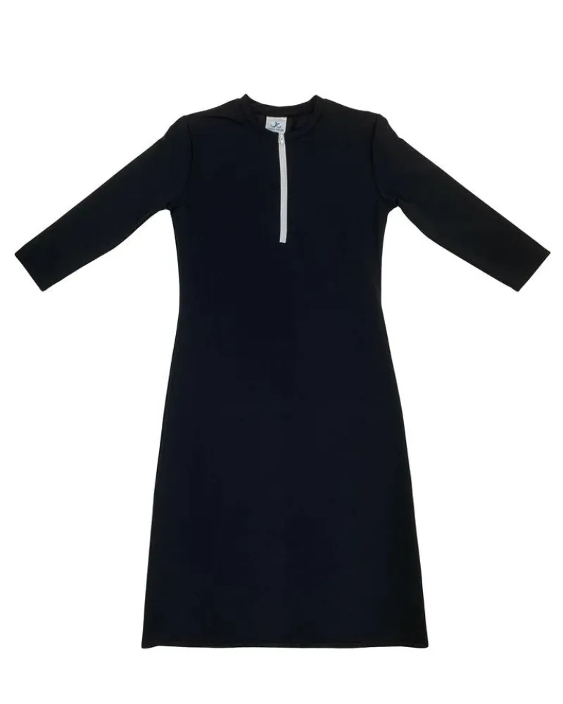 LD-HZ Black Half Zip Swim Dress