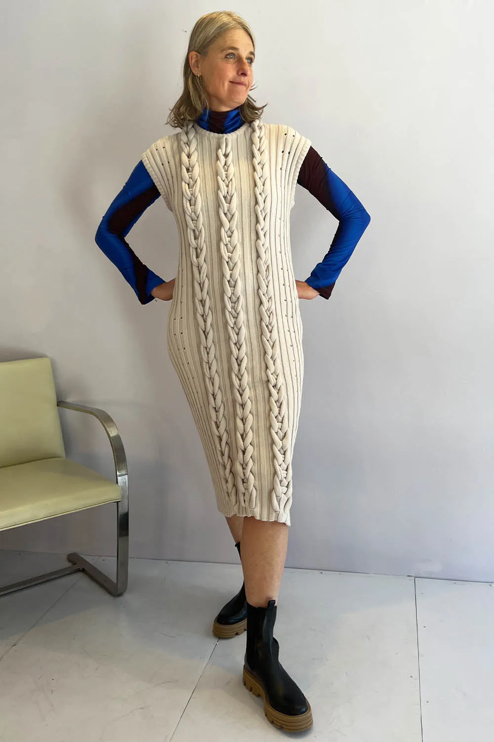 Le Cavalier - Loop Knit Dress: Beige
