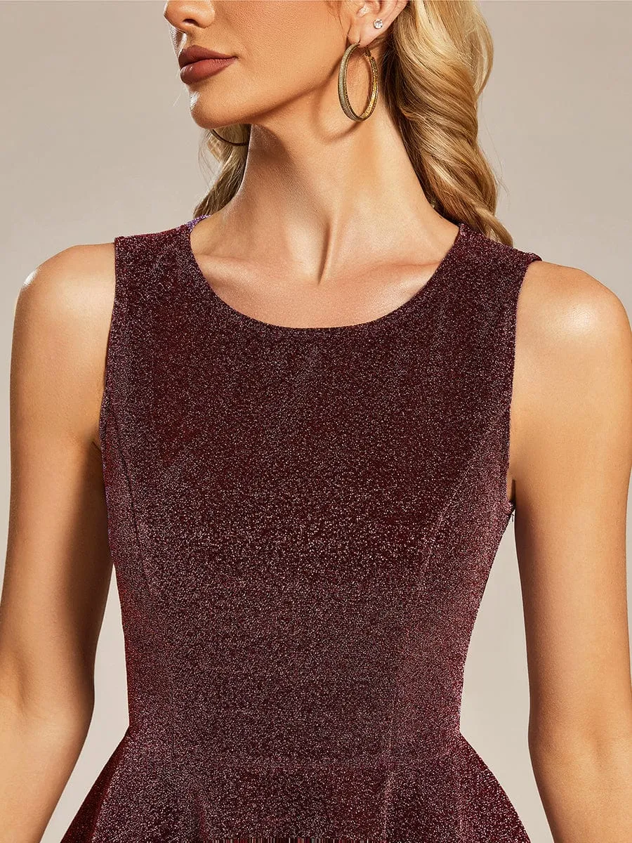 LEAH | SLEEVELESS ROUND NECK SHIMMER DRESS