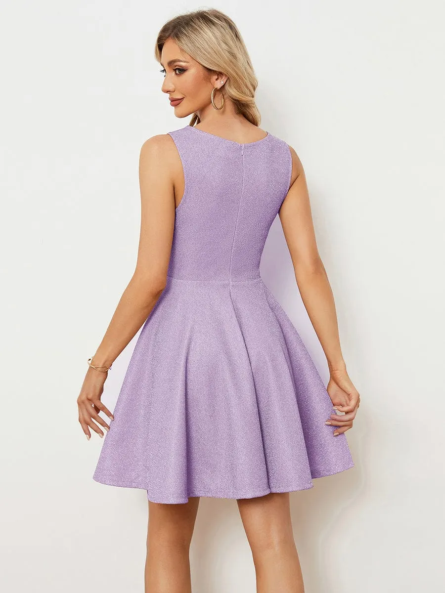 LEAH | SLEEVELESS ROUND NECK SHIMMER DRESS