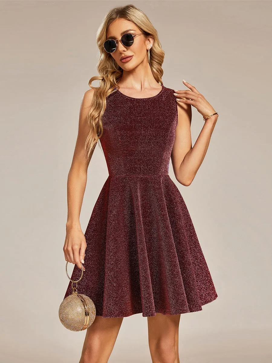 LEAH | SLEEVELESS ROUND NECK SHIMMER DRESS