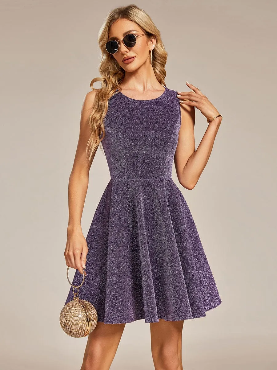 LEAH | SLEEVELESS ROUND NECK SHIMMER DRESS