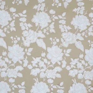 Light Pink Tulle with Champagne Abstract Floral Sequins Bugle Beads and Pearls on Embroidered Tulle Fabric