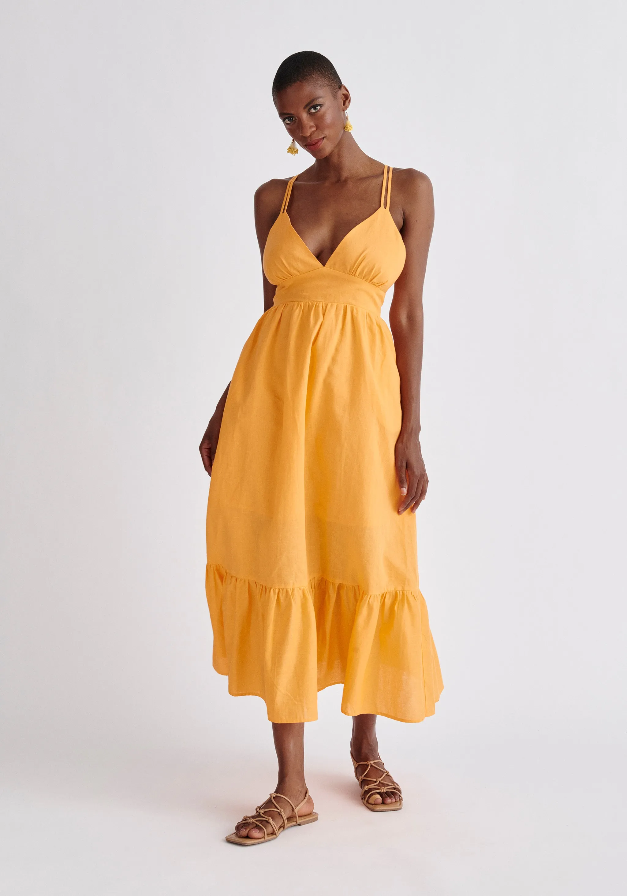 Linen Blend Midaxi Dress