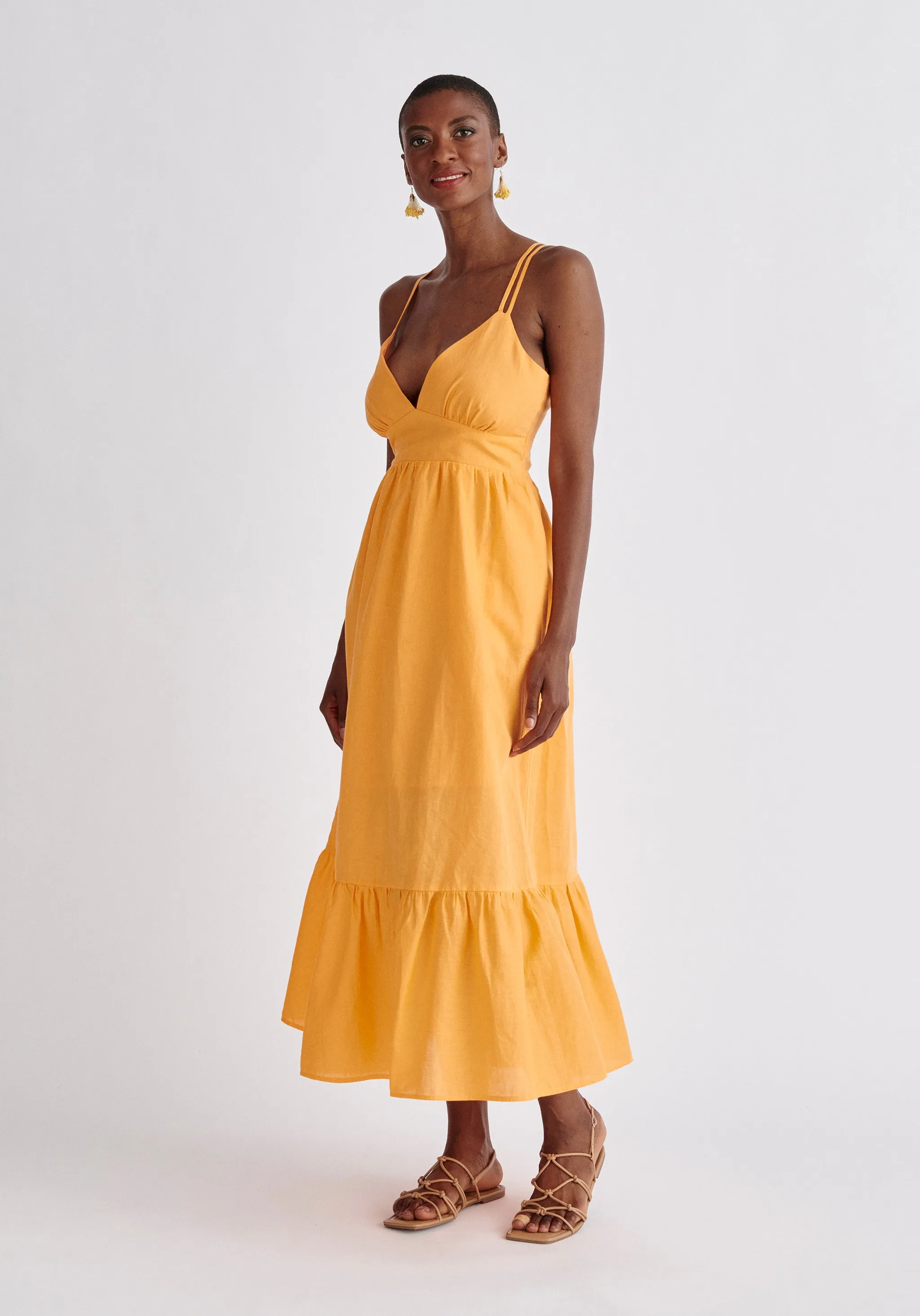 Linen Blend Midaxi Dress