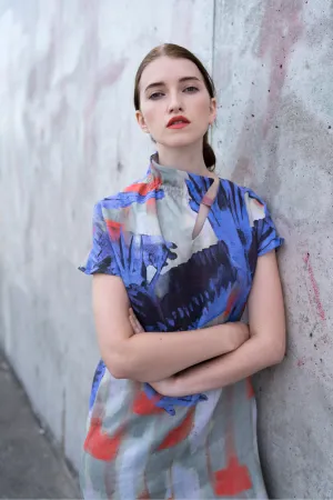 Linen Dress Asymmetric Collar