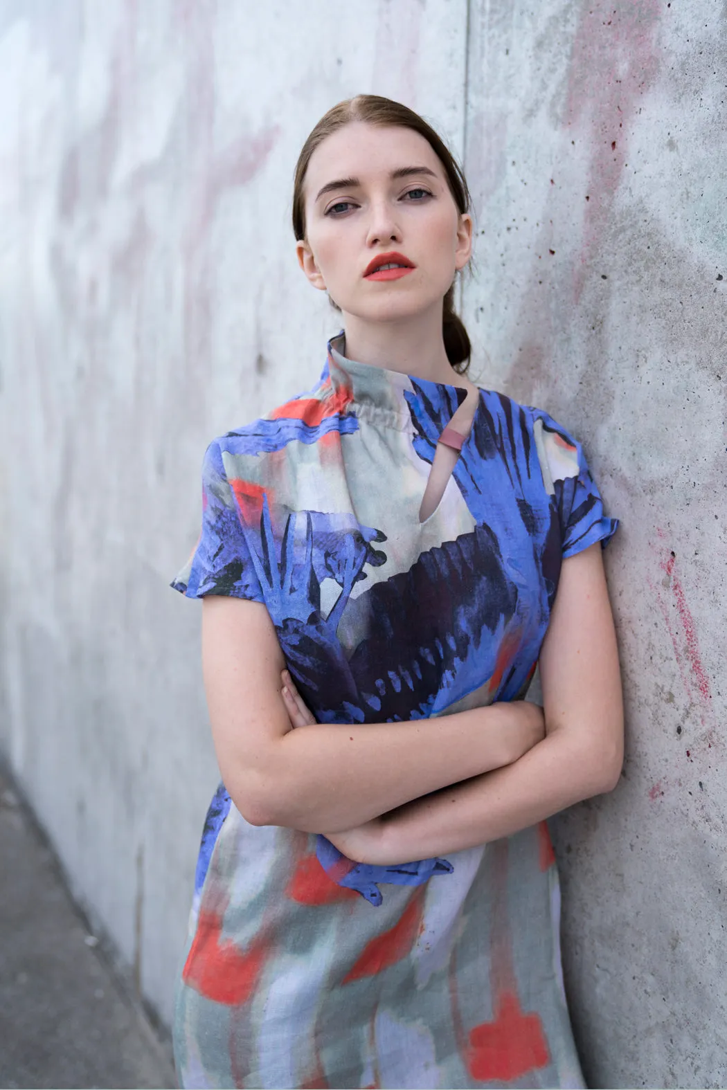 Linen Dress Asymmetric Collar