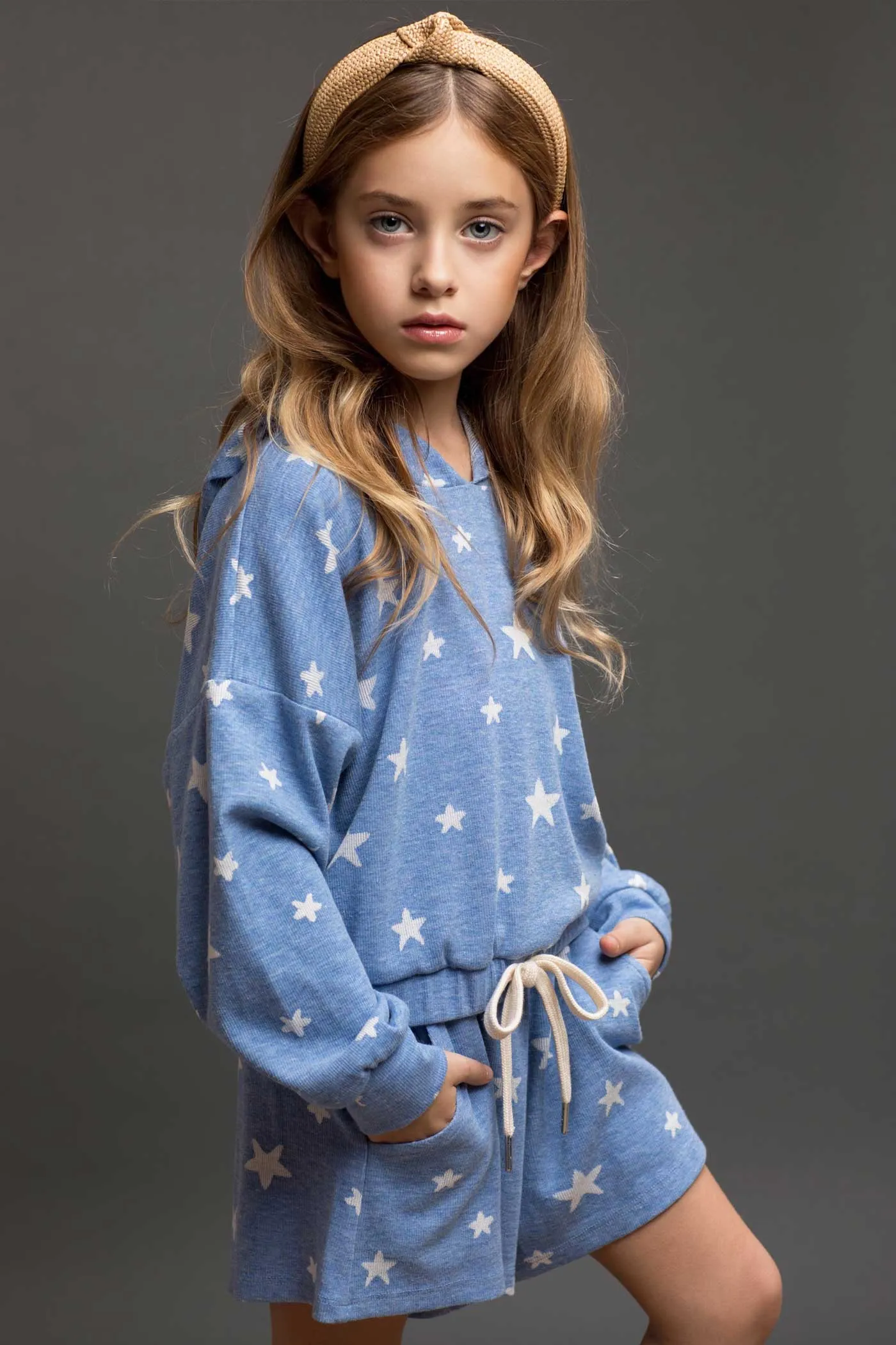 Little Girl's All Over Star Print Joggers Sweatshirt