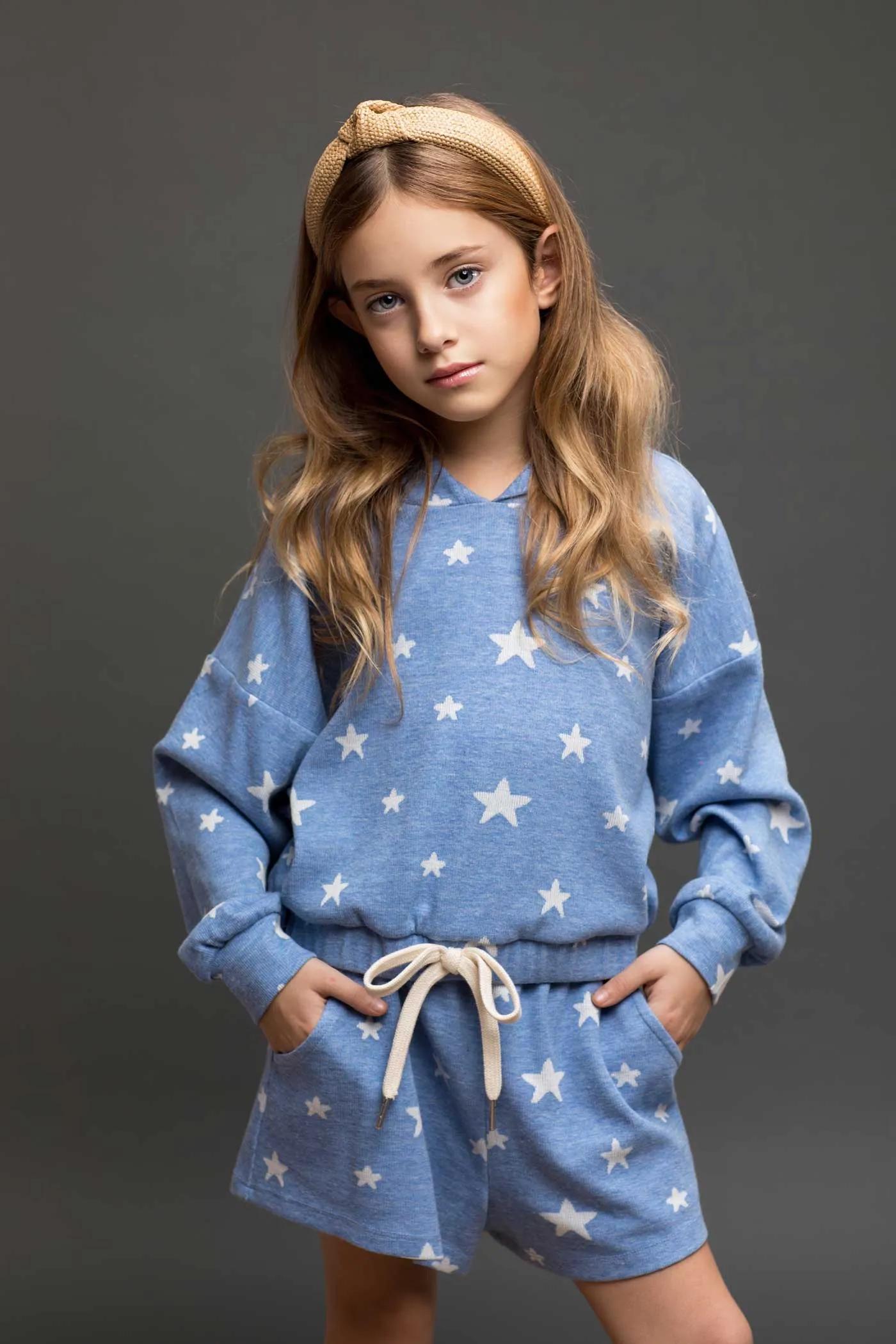 Little Girl's All Over Star Print Joggers Sweatshirt