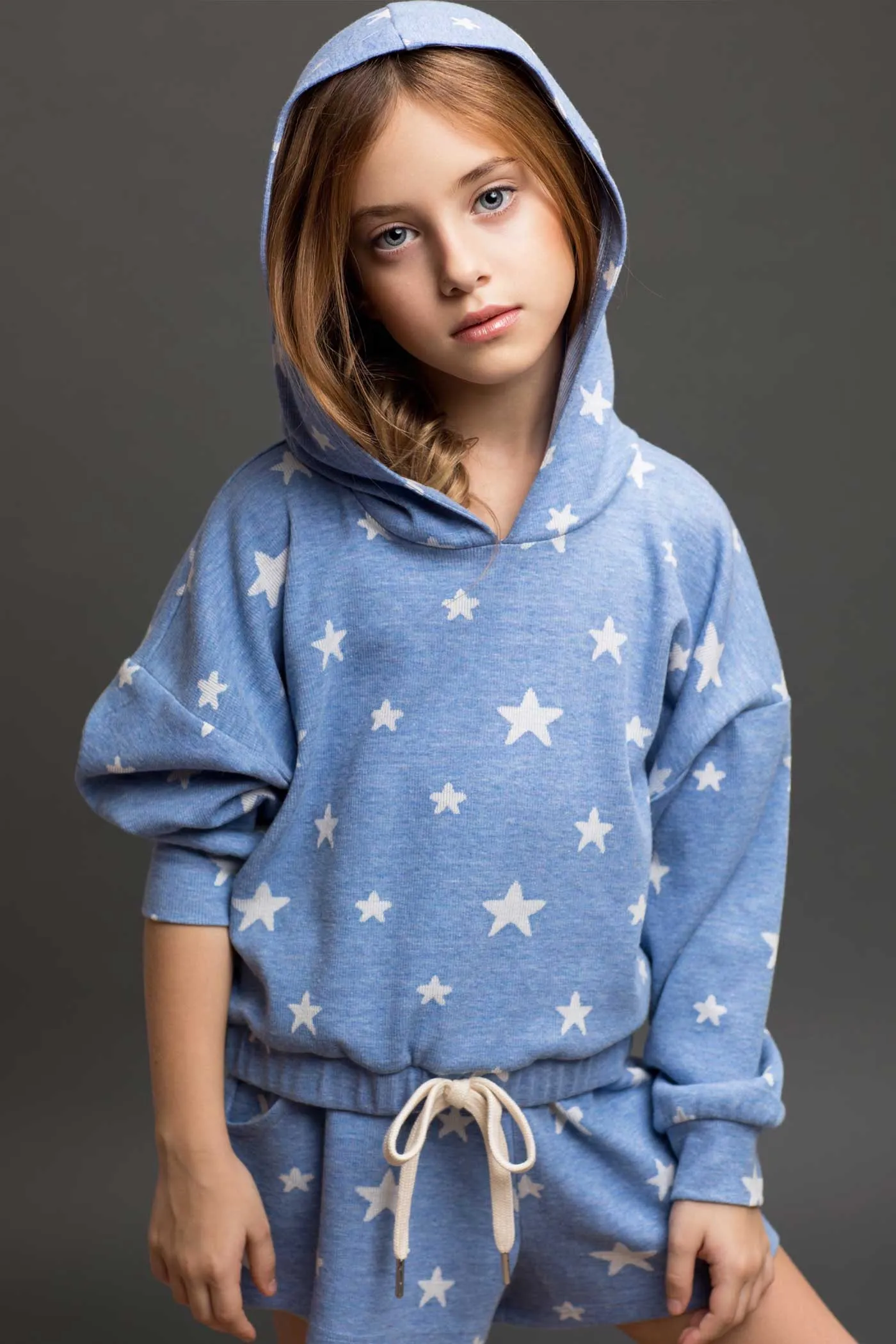 Little Girl's All Over Star Print Joggers Sweatshirt