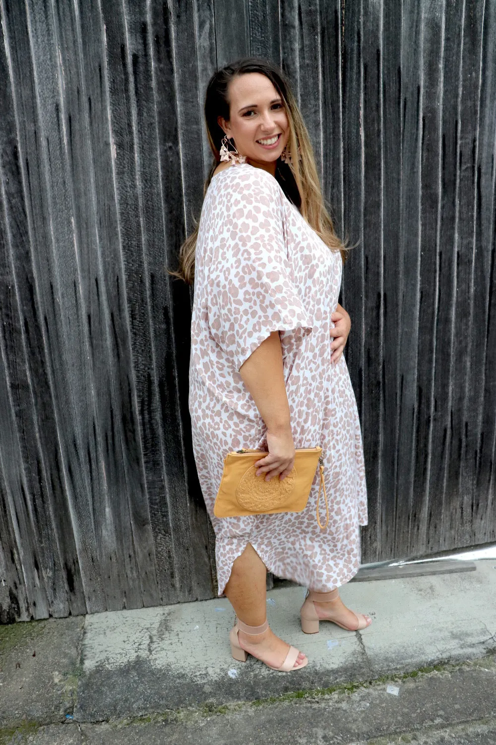 Long Kaftan In Taupe Animal