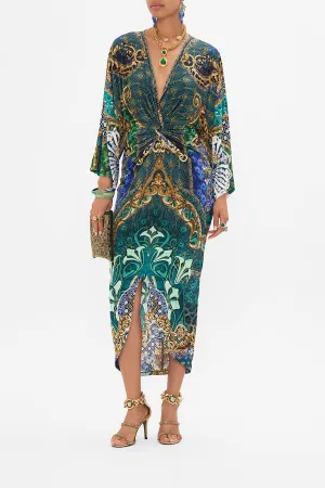 LONG SPLIT FRONT TWIST DRESS FAN DANCE