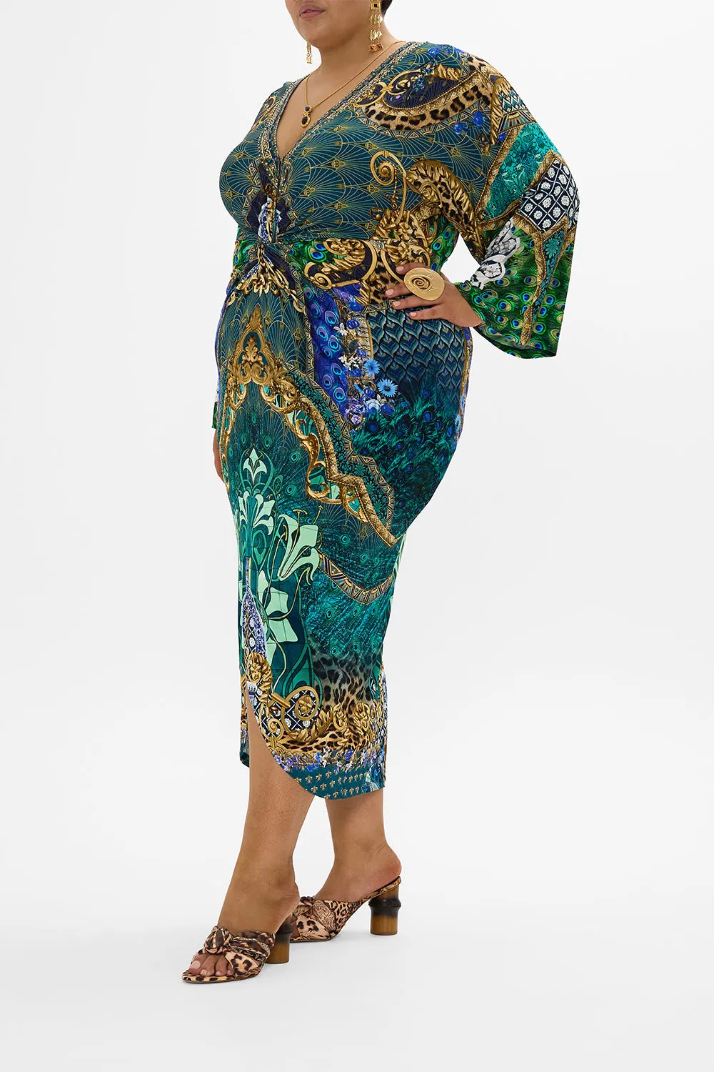 LONG SPLIT FRONT TWIST DRESS FAN DANCE