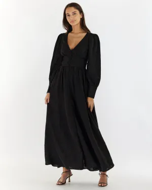 Loren Linen Jacquard Maxi Dress - Nero