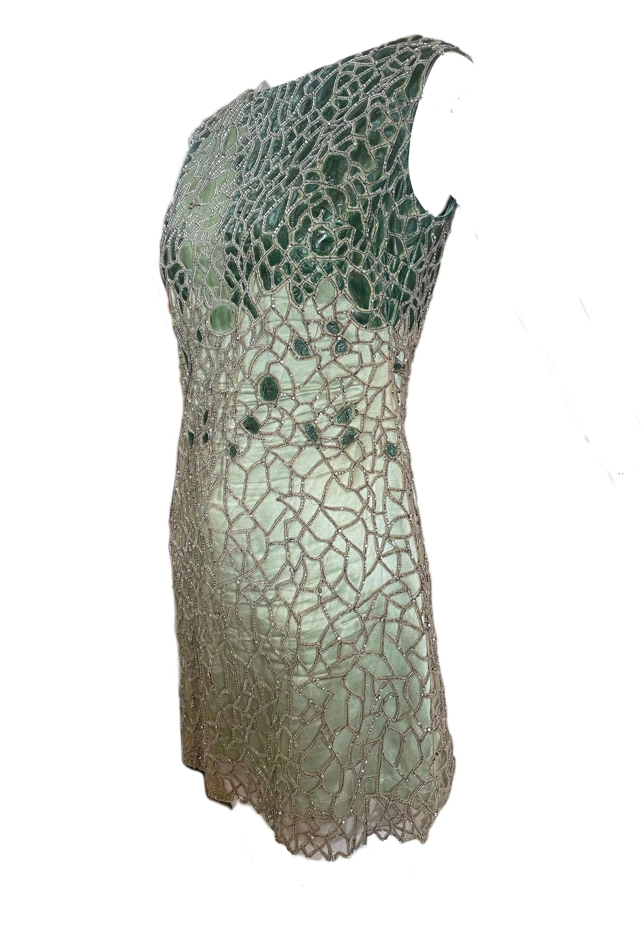 Lorena Sarbu Early 2000s Beaded Mint Green Mini Dress