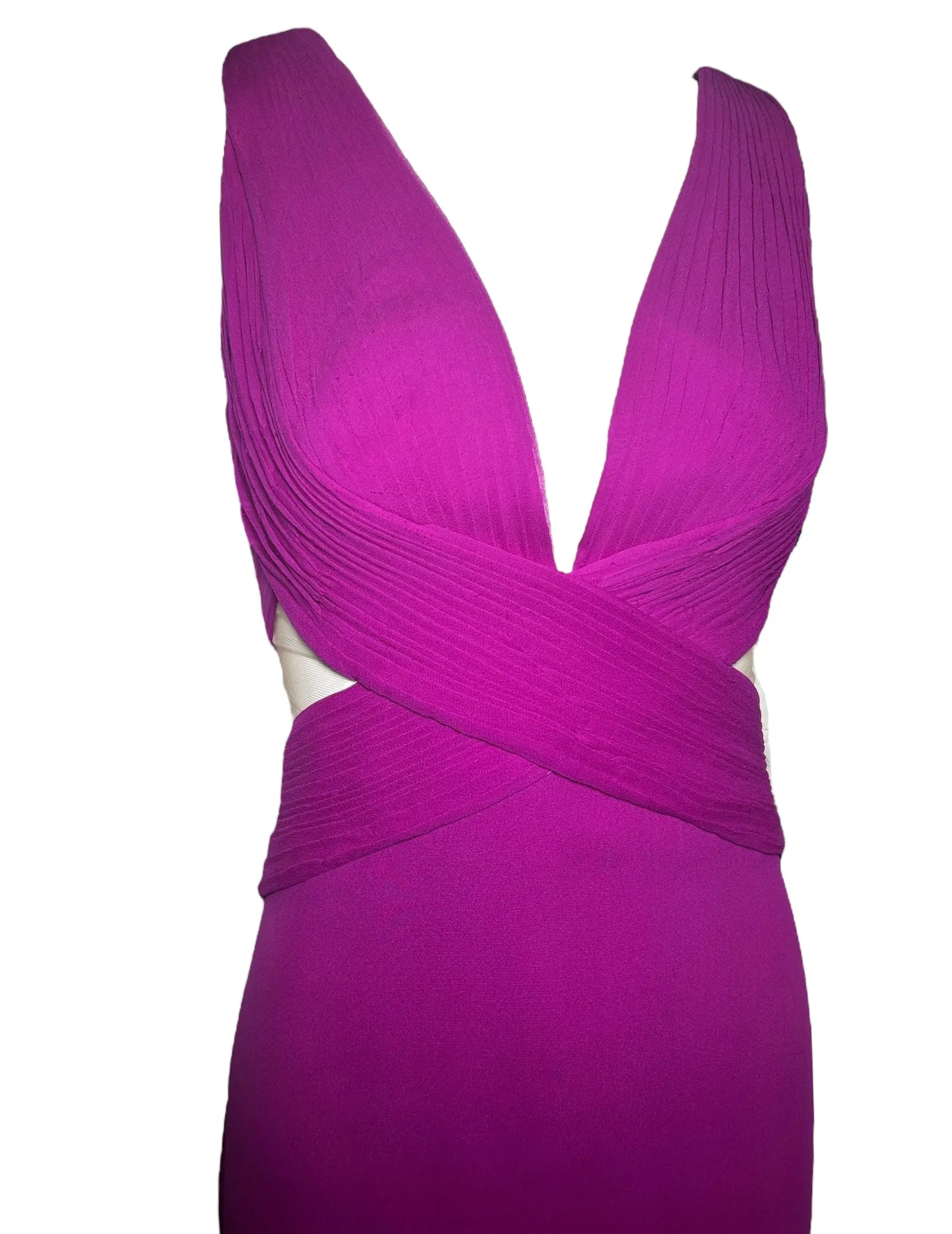 Lorena Sarbu Magenta Mesh Cut Silk Red Carpet Gown