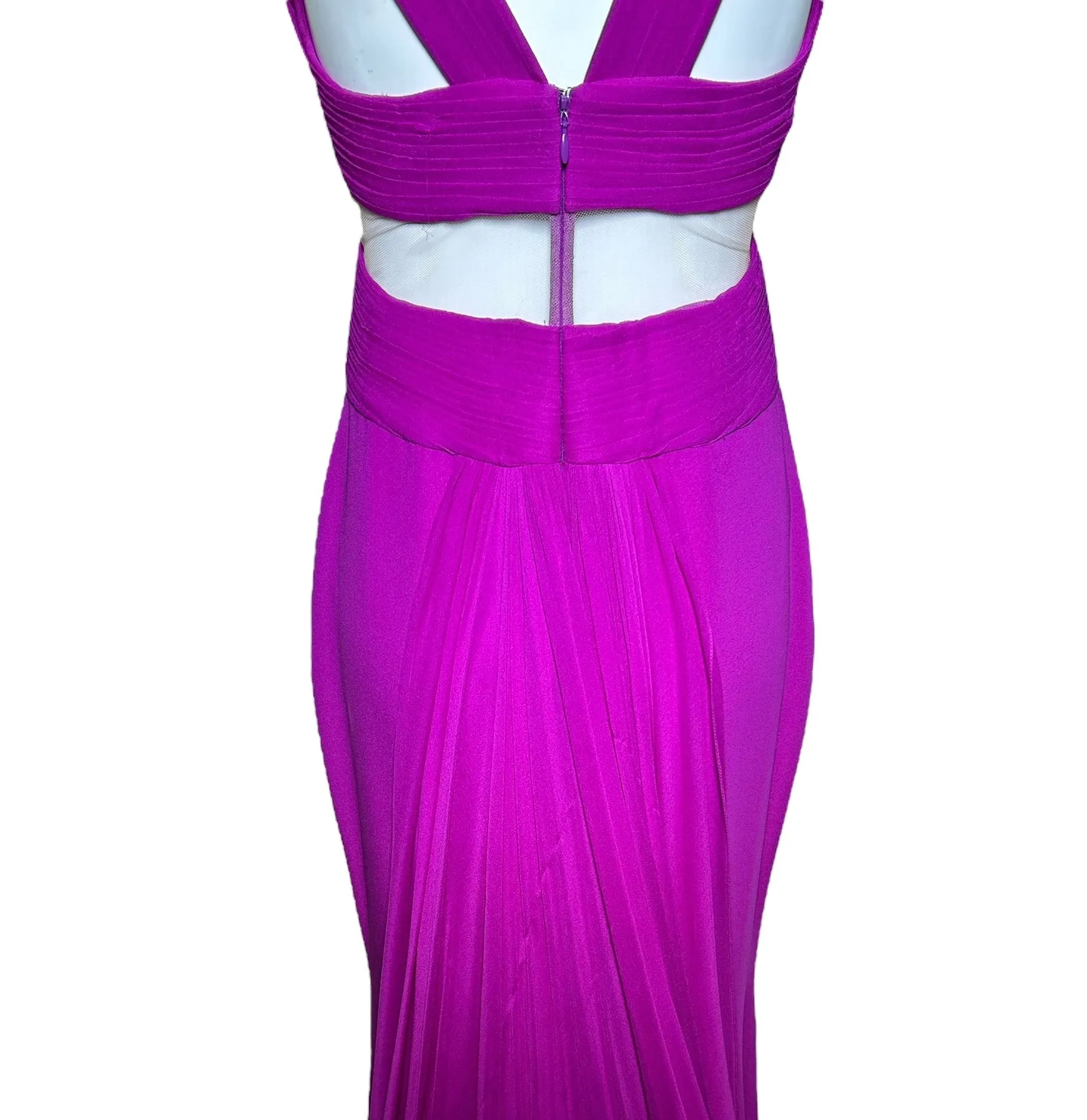 Lorena Sarbu Magenta Mesh Cut Silk Red Carpet Gown