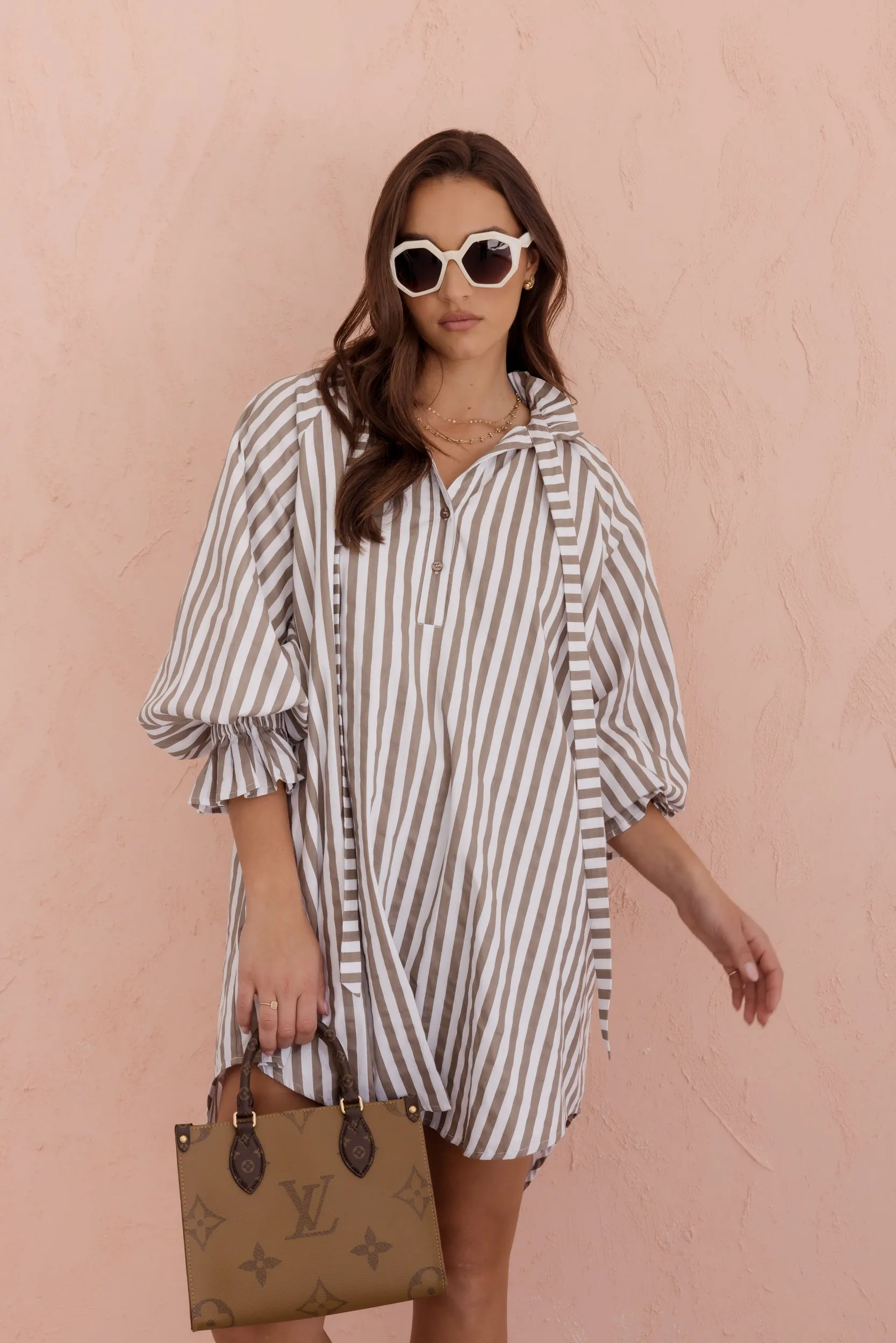 LYCIUM Dress Taupe Stripe