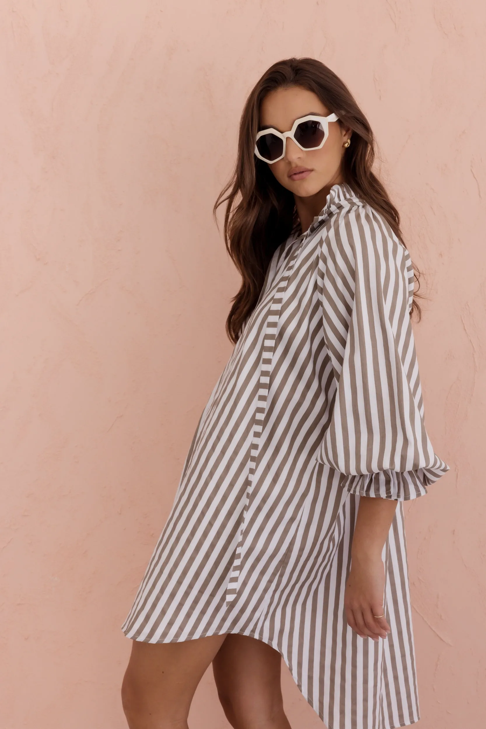 LYCIUM Dress Taupe Stripe