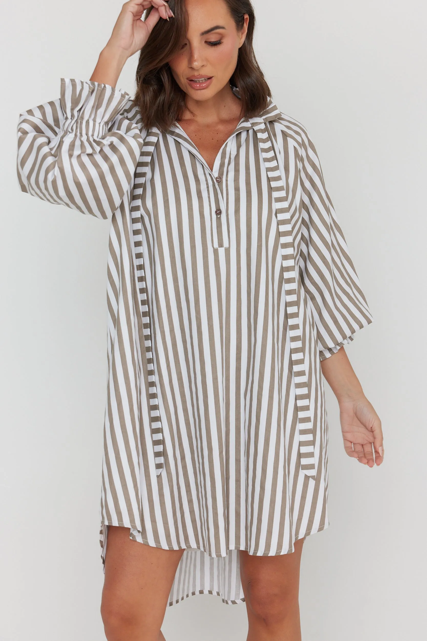LYCIUM Dress Taupe Stripe
