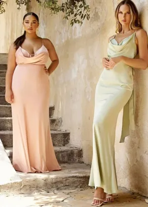 Lyka Fitted Satin Tie Back Maxi Dress Curve Dusty Rose