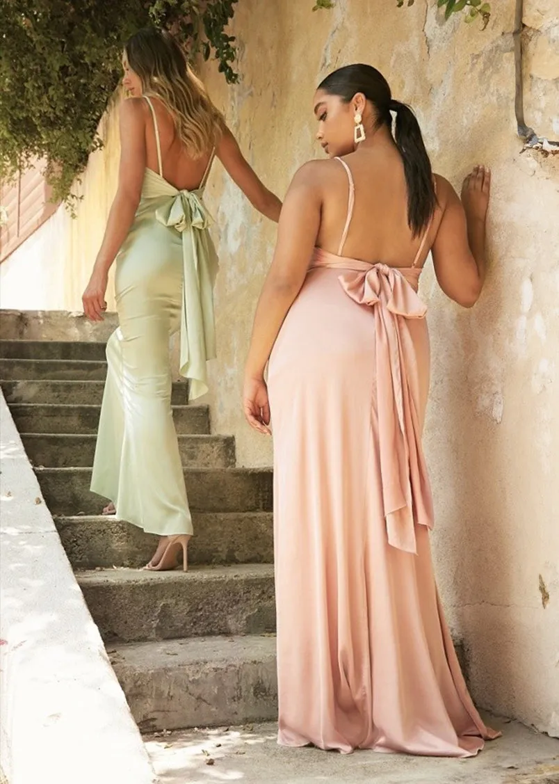 Lyka Fitted Satin Tie Back Maxi Dress Curve Dusty Rose