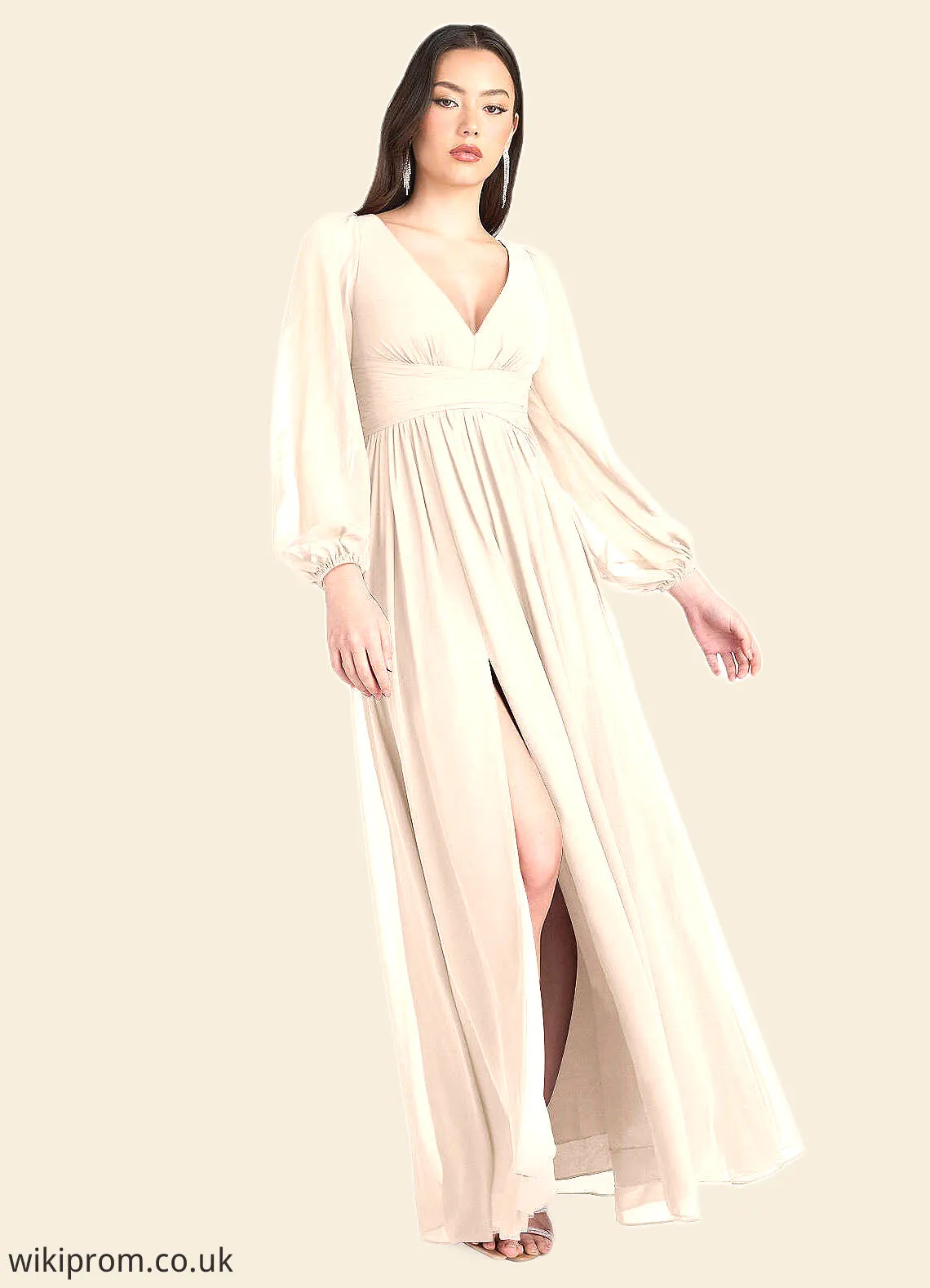 Madalyn Kelly Cream Long Sleeve Maxi Dress Atelier Dresses | Azazie SWKP0022893