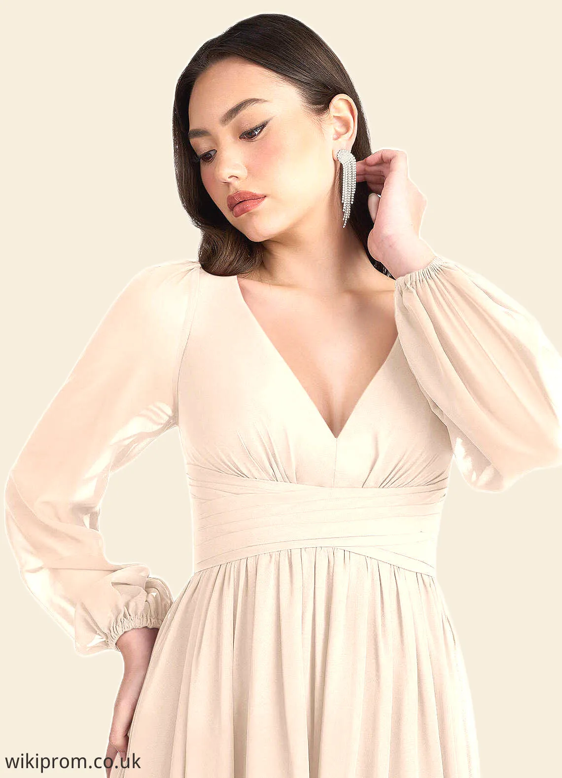 Madalyn Kelly Cream Long Sleeve Maxi Dress Atelier Dresses | Azazie SWKP0022893