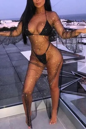 Maxi Long Sleeve Mesh Dress