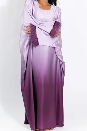 MAYA Feather-Embellished Gradient Kaftan Batwing Abaya 811-Purple