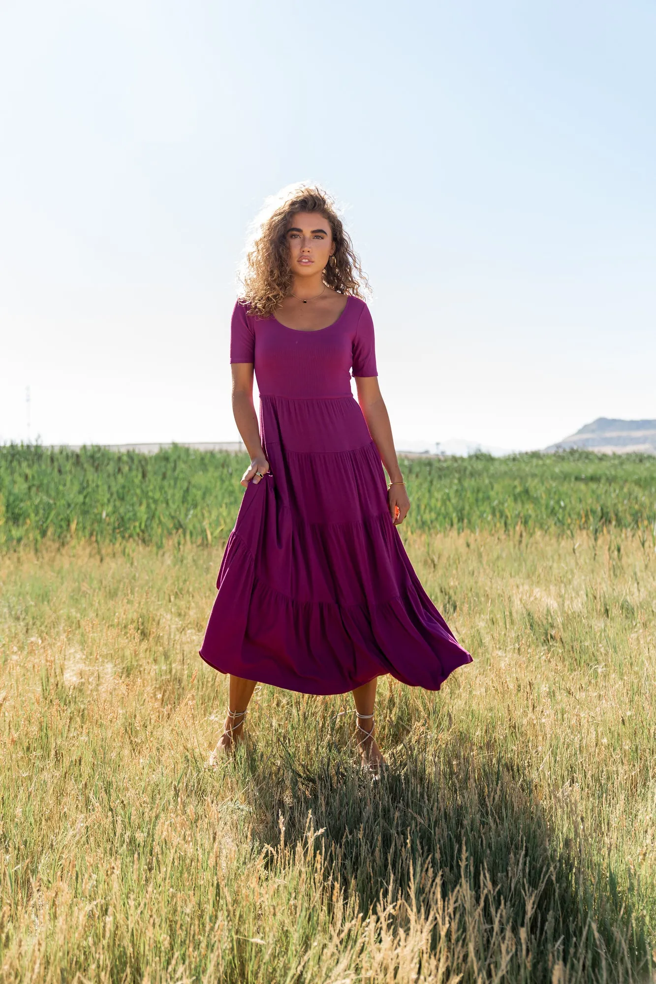 McKayla Tiered Dress in Magenta - FINAL SALE