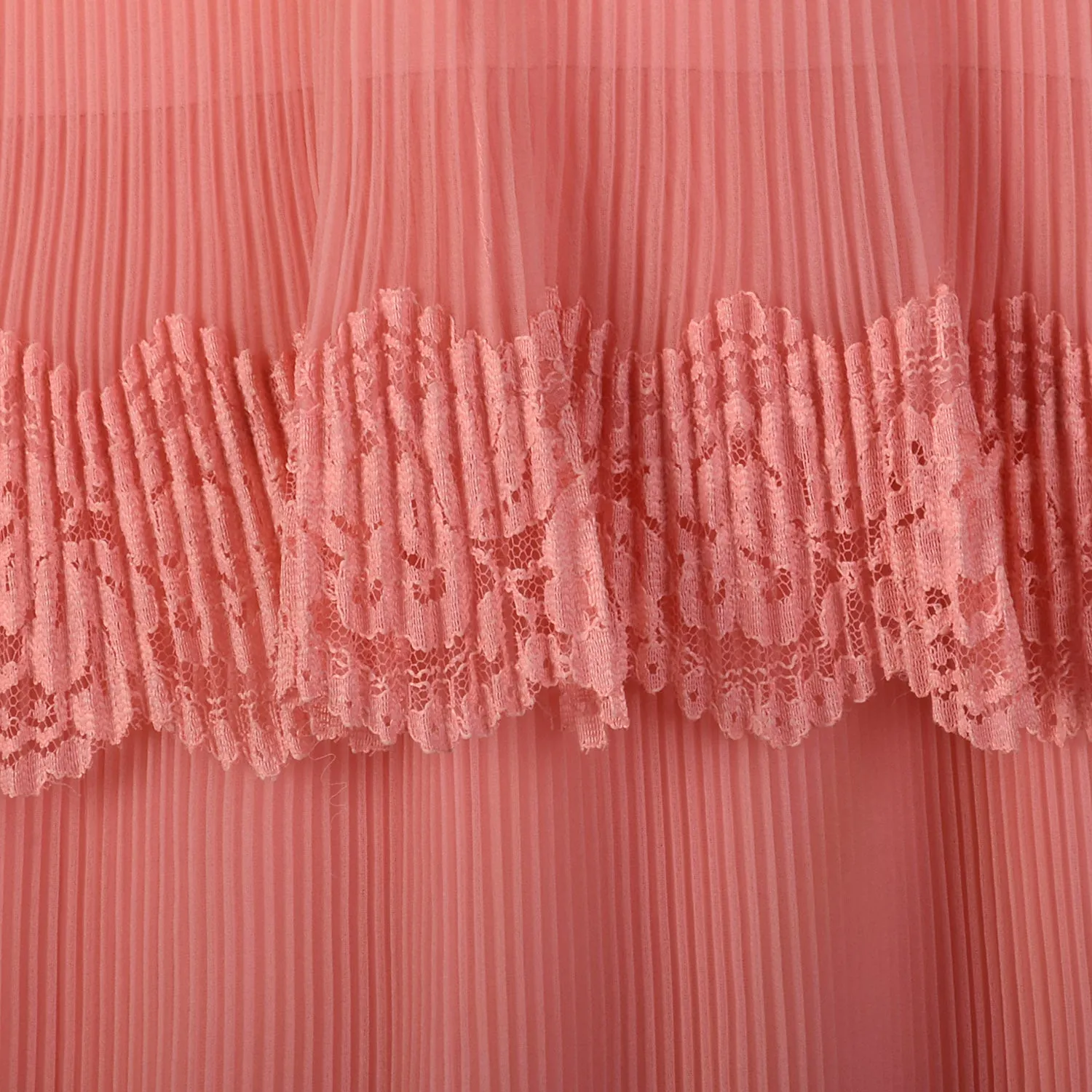 Medium 1970s Miss Elliette Dress Pleated Tiered Maxi Gown Pink Lace Capelet
