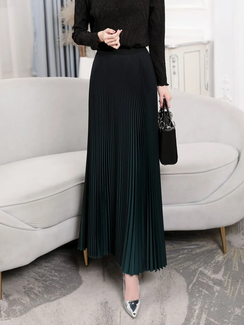 Meliora Emerald Green Pleated Skirt