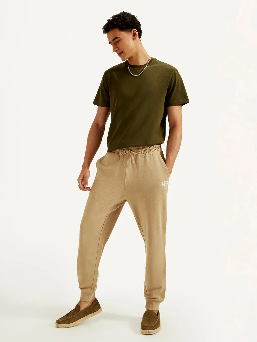 Men's Beige Solid Utility Joggers