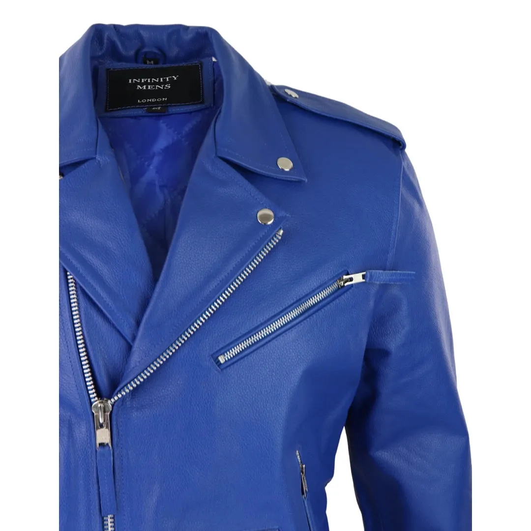 Men's Cow Hide Original Cross Zip Brando Biker Motorcycle Leather Jacket