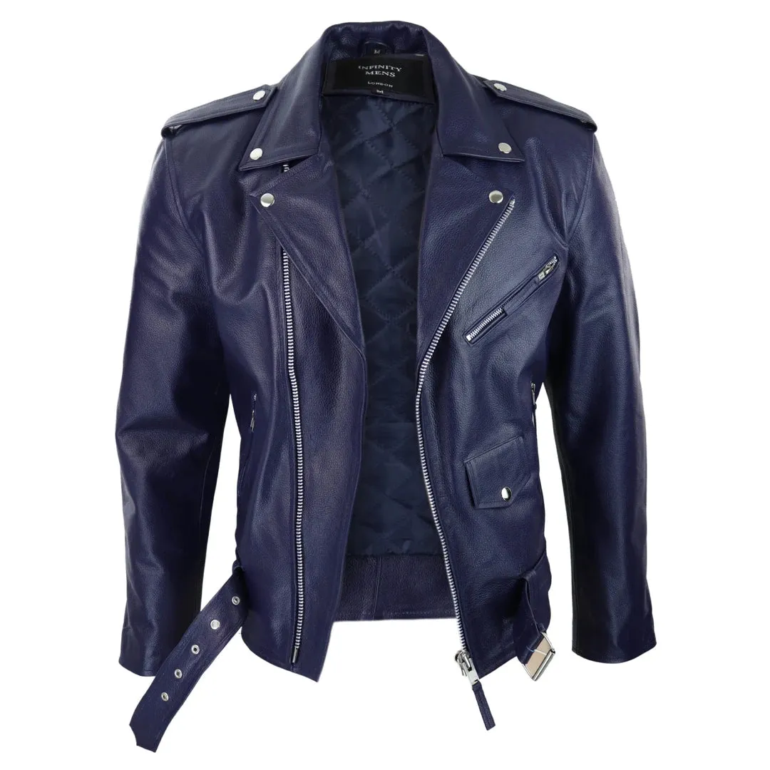 Men's Cow Hide Original Cross Zip Brando Biker Motorcycle Leather Jacket