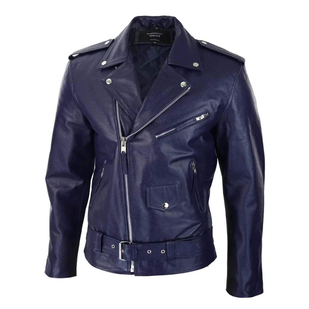 Men's Cow Hide Original Cross Zip Brando Biker Motorcycle Leather Jacket