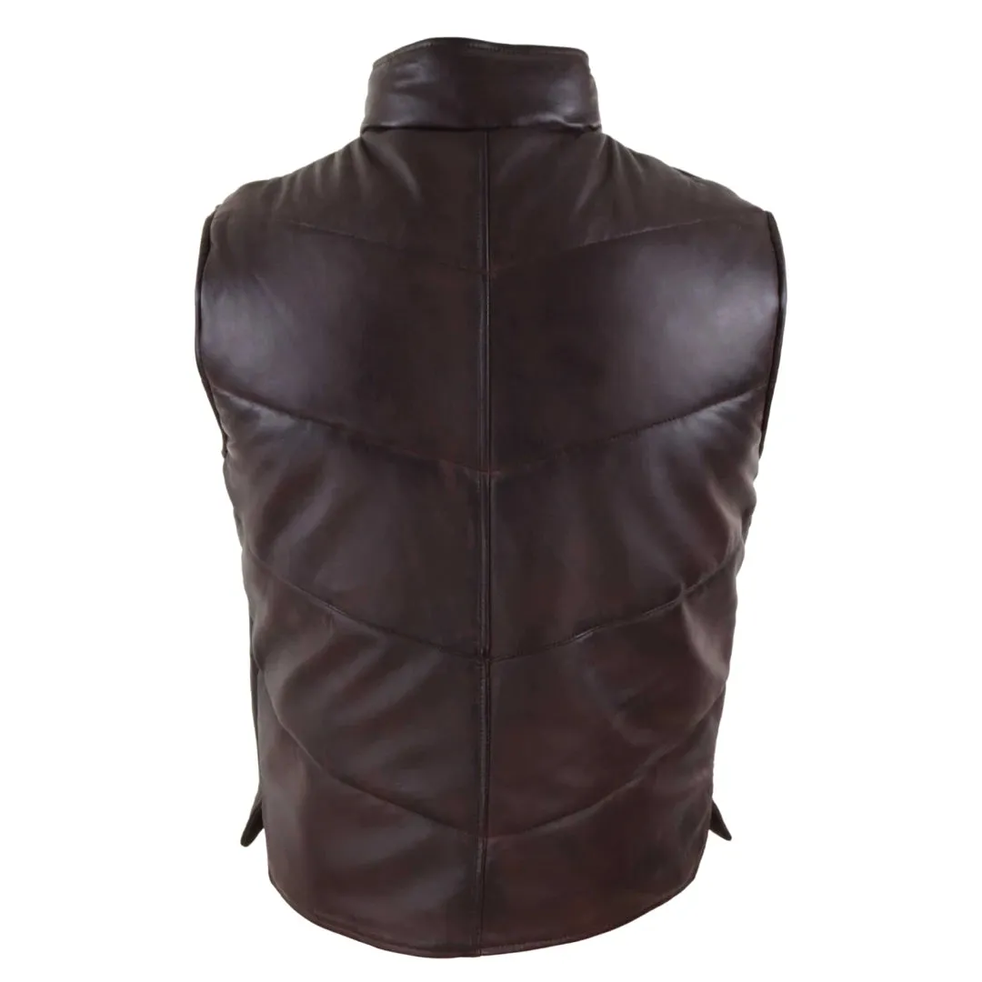 Men's Leather Waistcoat Gilet Quilted Puffer Warm Zip