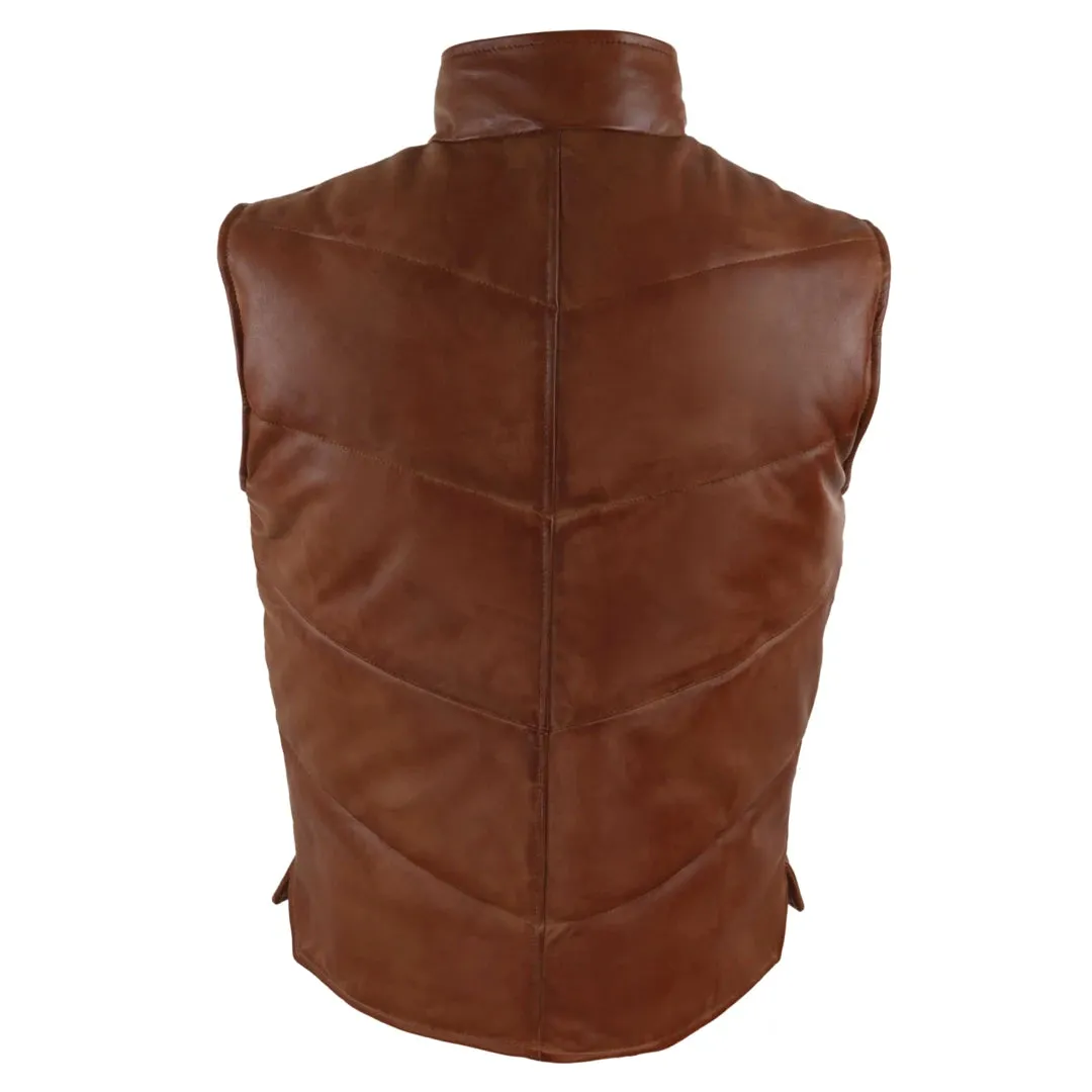 Men's Leather Waistcoat Gilet Quilted Puffer Warm Zip