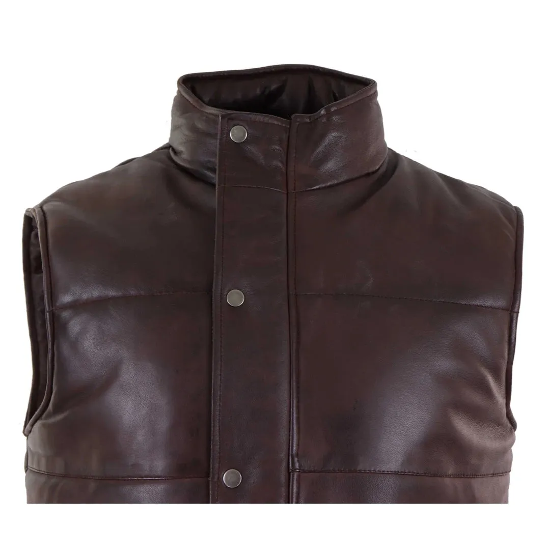 Men's Leather Waistcoat Gilet Quilted Puffer Warm Zip