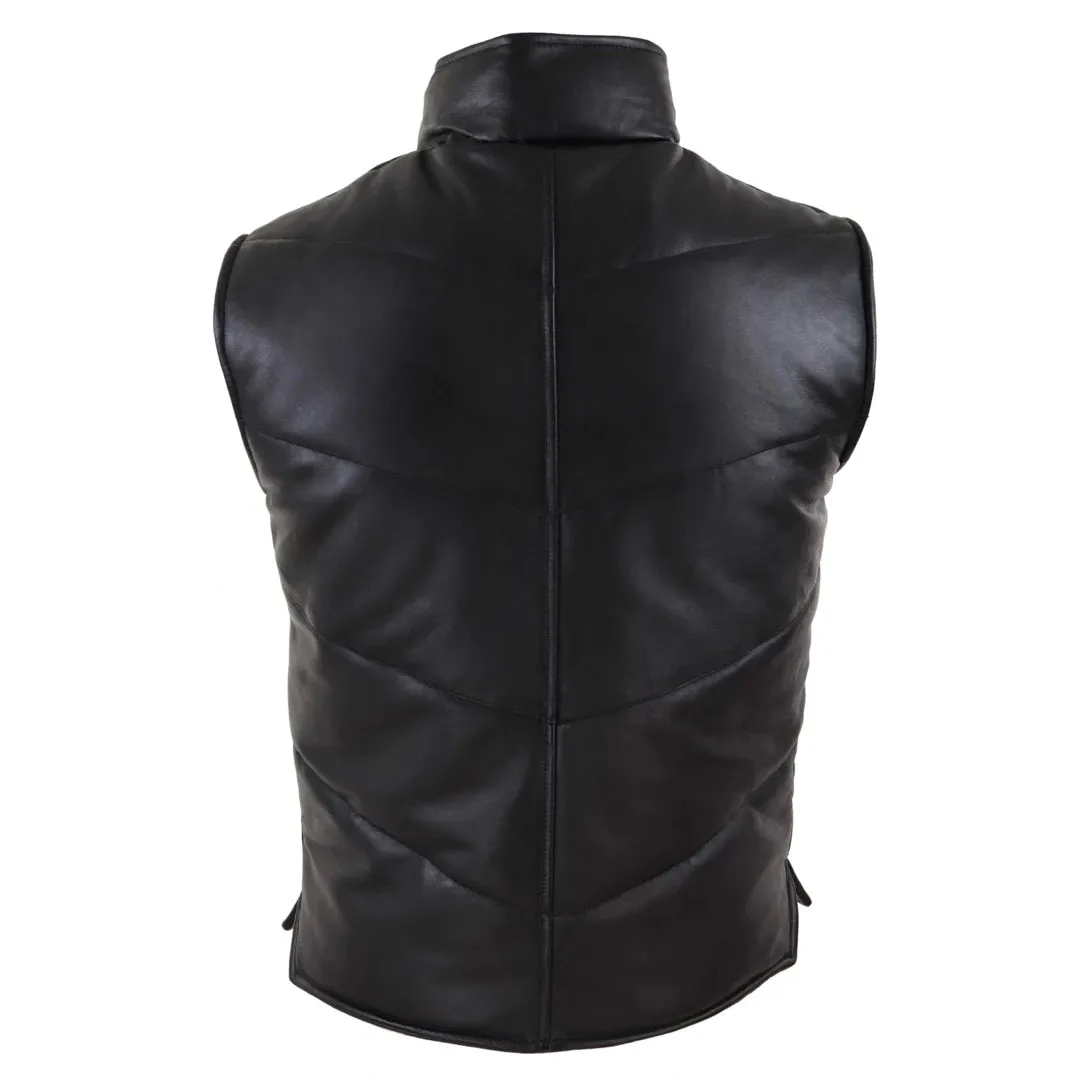 Men's Leather Waistcoat Gilet Quilted Puffer Warm Zip