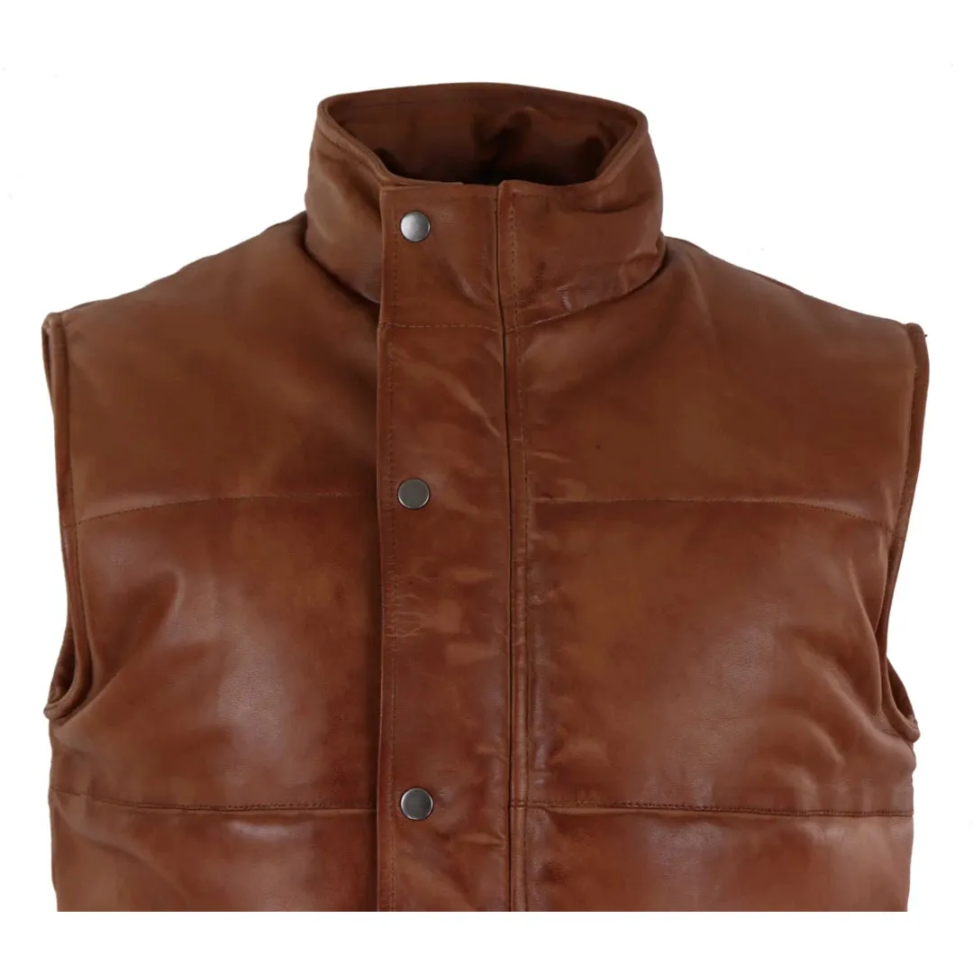 Men's Leather Waistcoat Gilet Quilted Puffer Warm Zip