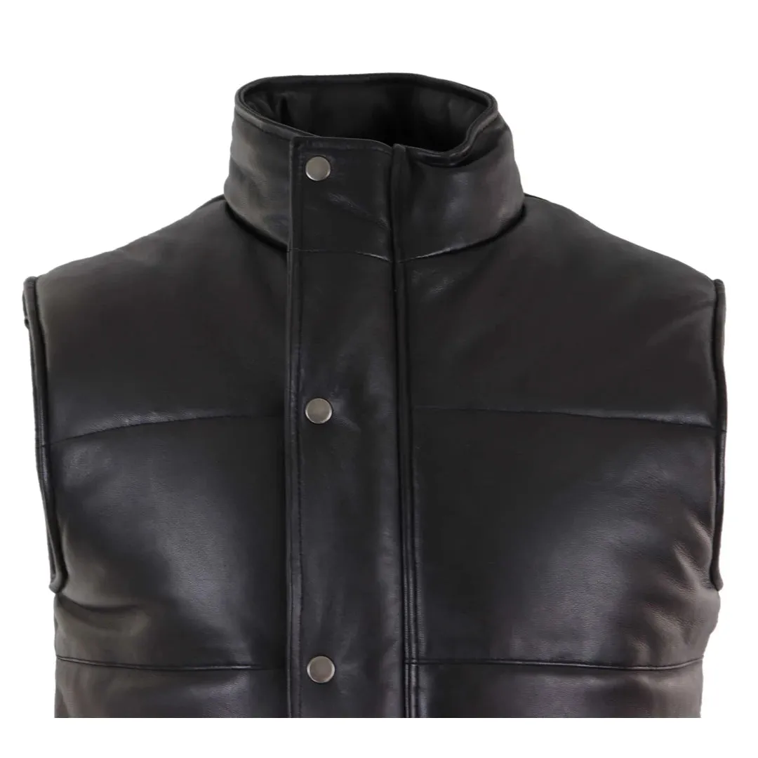Men's Leather Waistcoat Gilet Quilted Puffer Warm Zip