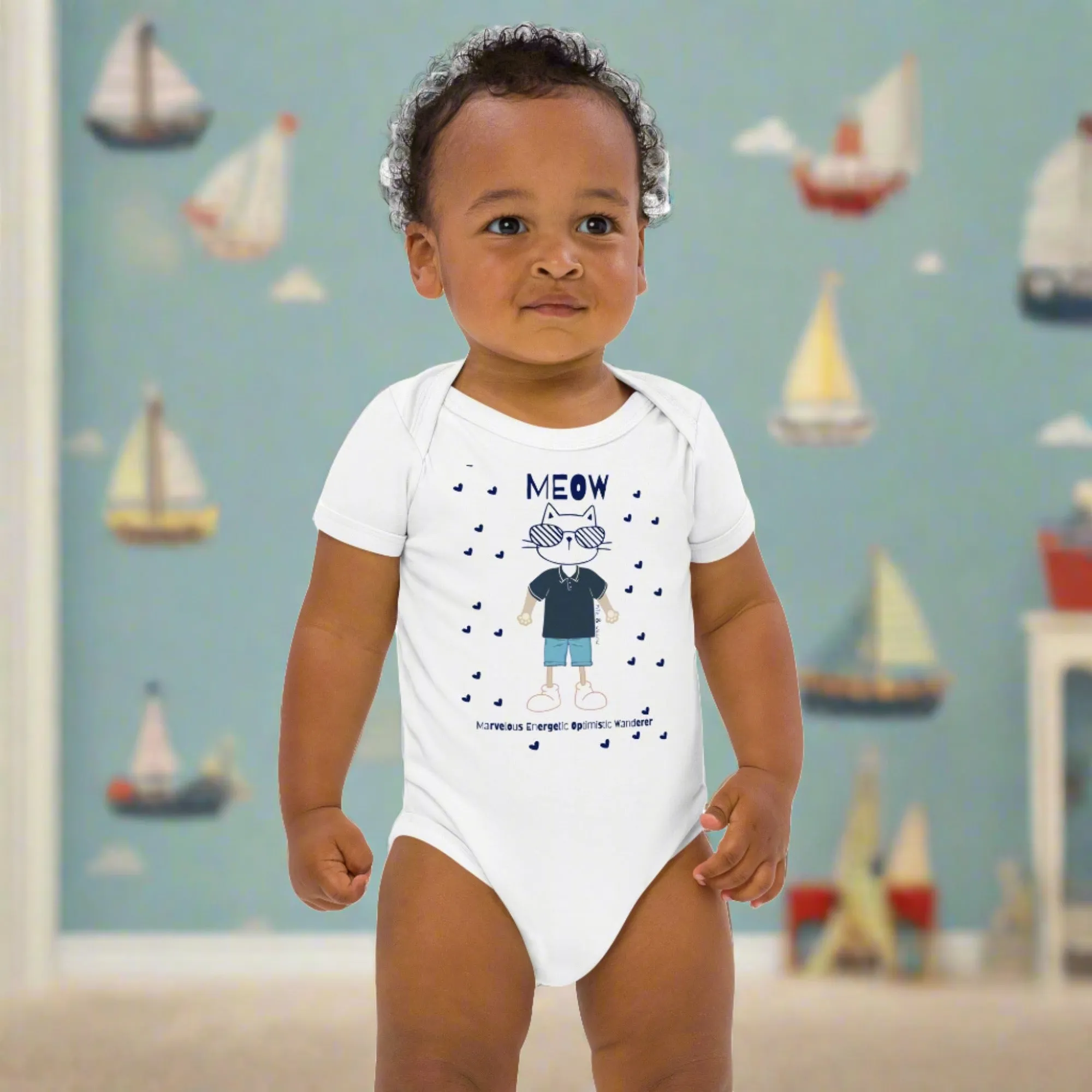 MEOW, Cat themed Organic cotton baby bodysuit